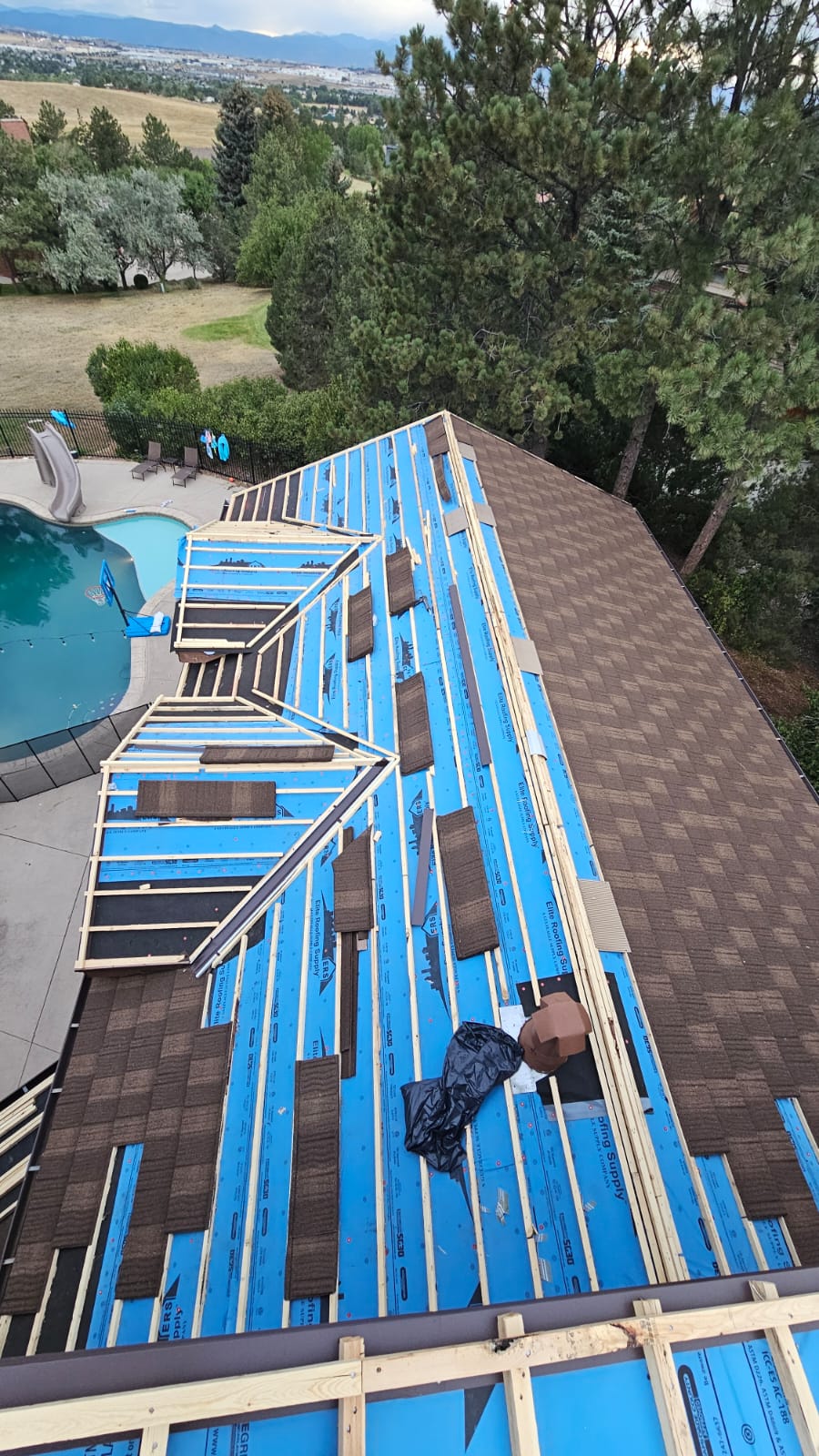 OCR Install · Stone-Coated Steel · Terra cotta barrel · aerial view